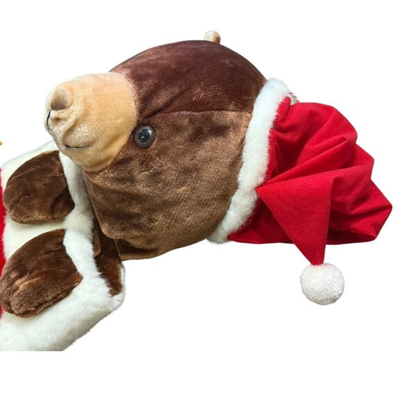 Vintage 80s Christmas Stocking Plush 3D Teddy Bear‎ Santa Hat 48" Humongous XL - Picture 10 of 13